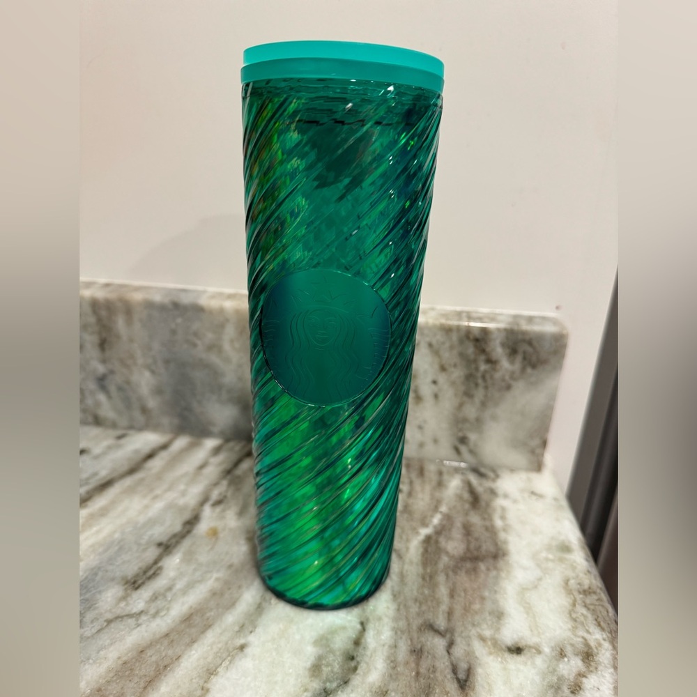 Starbucks 2022 Holiday Iridescent Green Candy Cane Swirl Acrylic Tumbler, 16oz